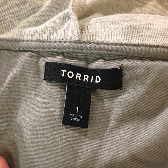 Torrid Roll Tab Sleeve Drawstring Waist Hoodie Layer Sage Anorak Jacket Size 1X - Picture 5 of 6